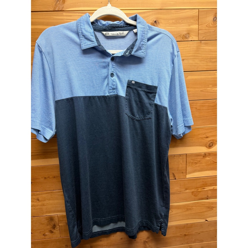 TravisMathew Mens Blue Colorblock Pima Cotton Blend Golf Polo Shirt Large L